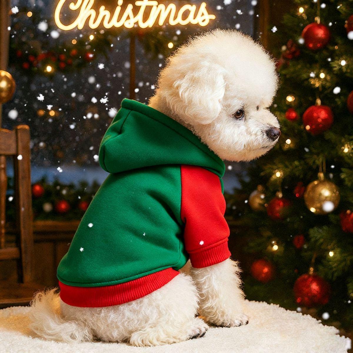 

Winter and Autumn Season Christmas Color Dog Sweatshirt Pet Clothing Graphic Multi-color Pullover with Sleeves Cat Coat 3XL зелений