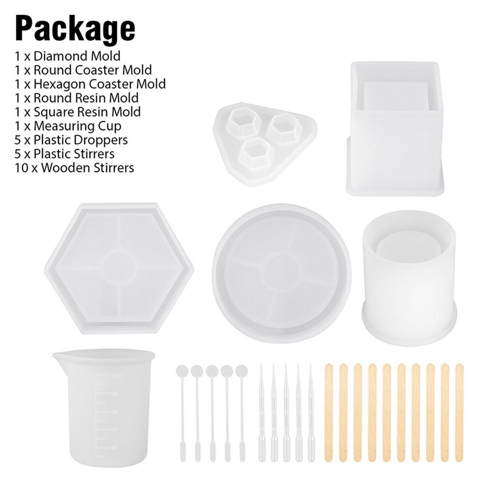 

26 шт./компл. эпоксидная смола силиконовые формы DIY смола художественные ремесла инструменты для изготовления форм палочки для перемешивания мерные стаканы кристалл эпоксидная смола форма серебряный