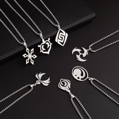 Genshin Impact Titan Anhänger Halsketten Element Pyro Hydro Anemo Elektro Dengro Cyro Geo Hutao Boo Schmuck für Spieler Fans