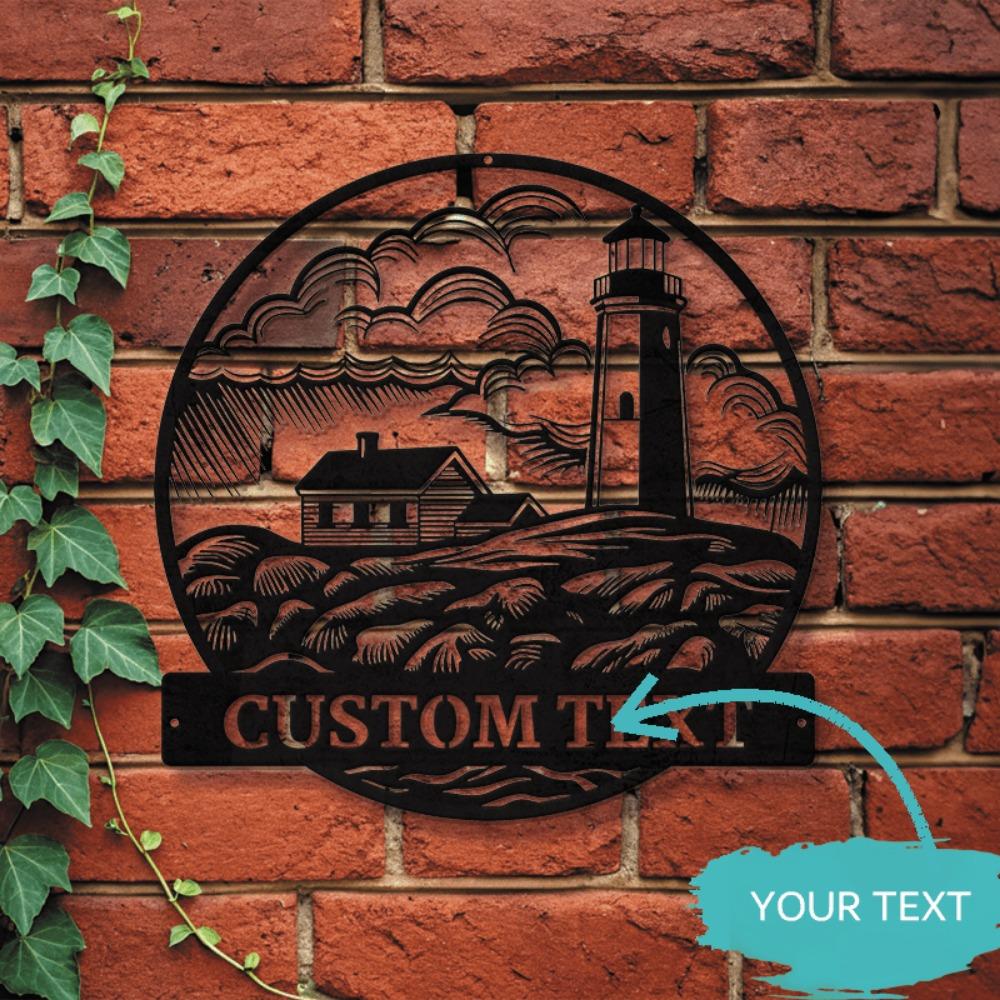 Durable Coastal Lighthouse Metal Sign Nautical Wall Art Beach House Garden Decor