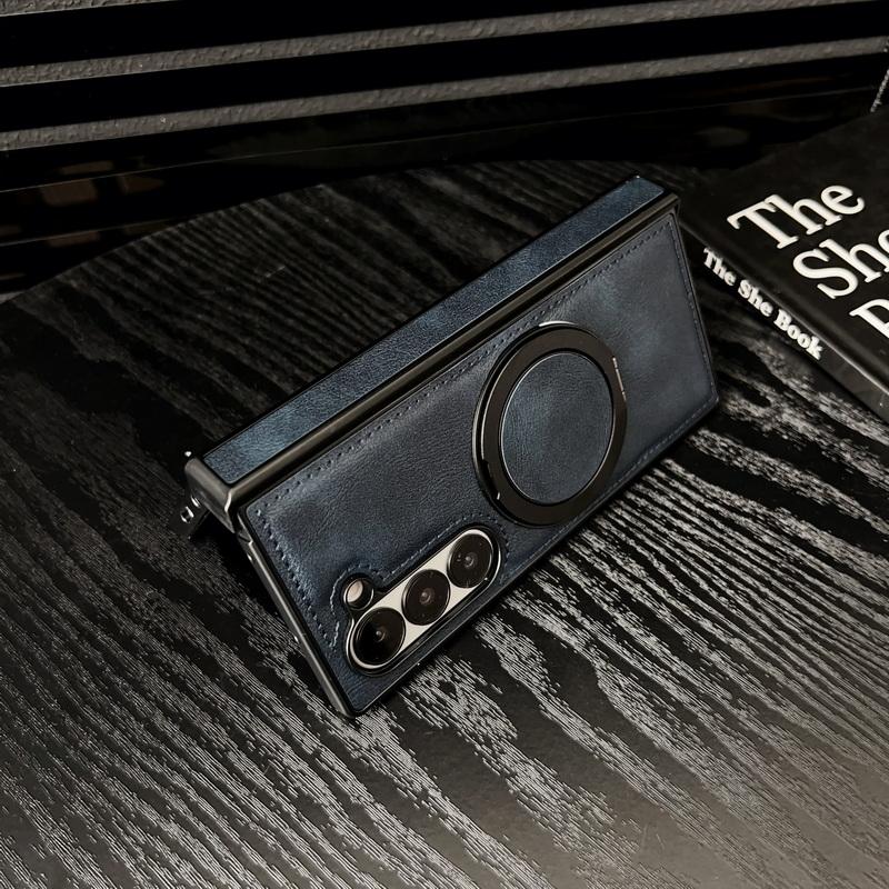 Luxury Leather Magnetic Bracket Phone Cover For Samsung Galaxy Z Fold6 Fold5 Fold4 Fold3 Shockproof Wireless Charge 3pcs Folding Case