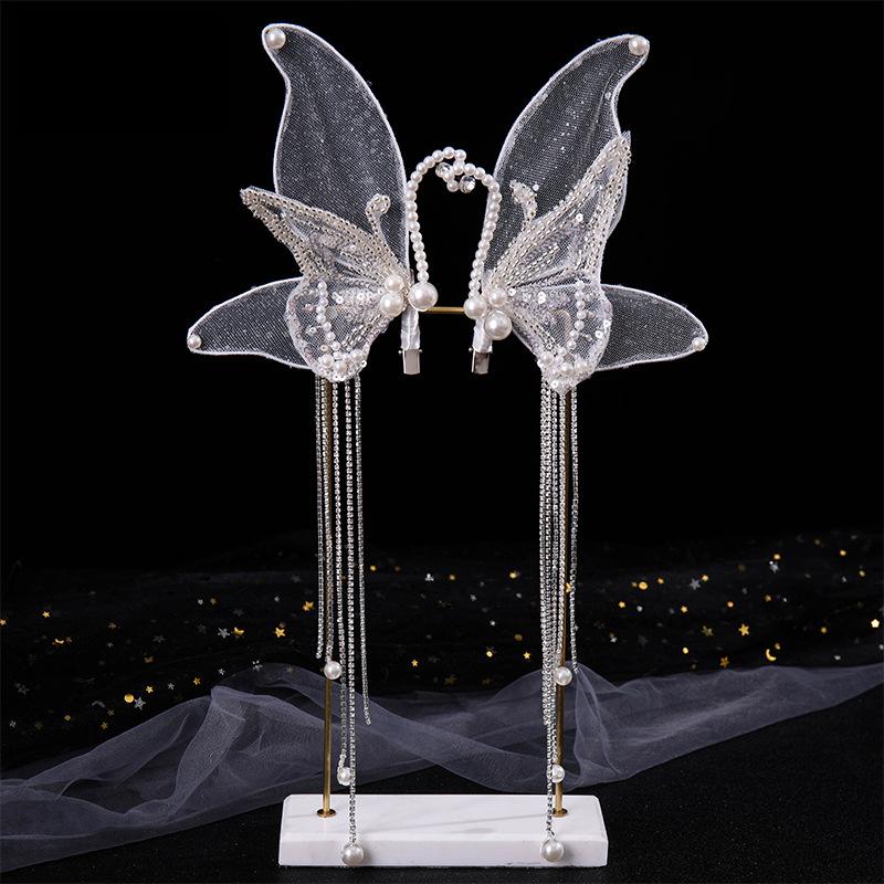 Kadın Kız Saç Tokası Yan Toka Kore Basit Takı Aksesuarları için Kelebek Boncuk Püsküllü Saç Tokaları