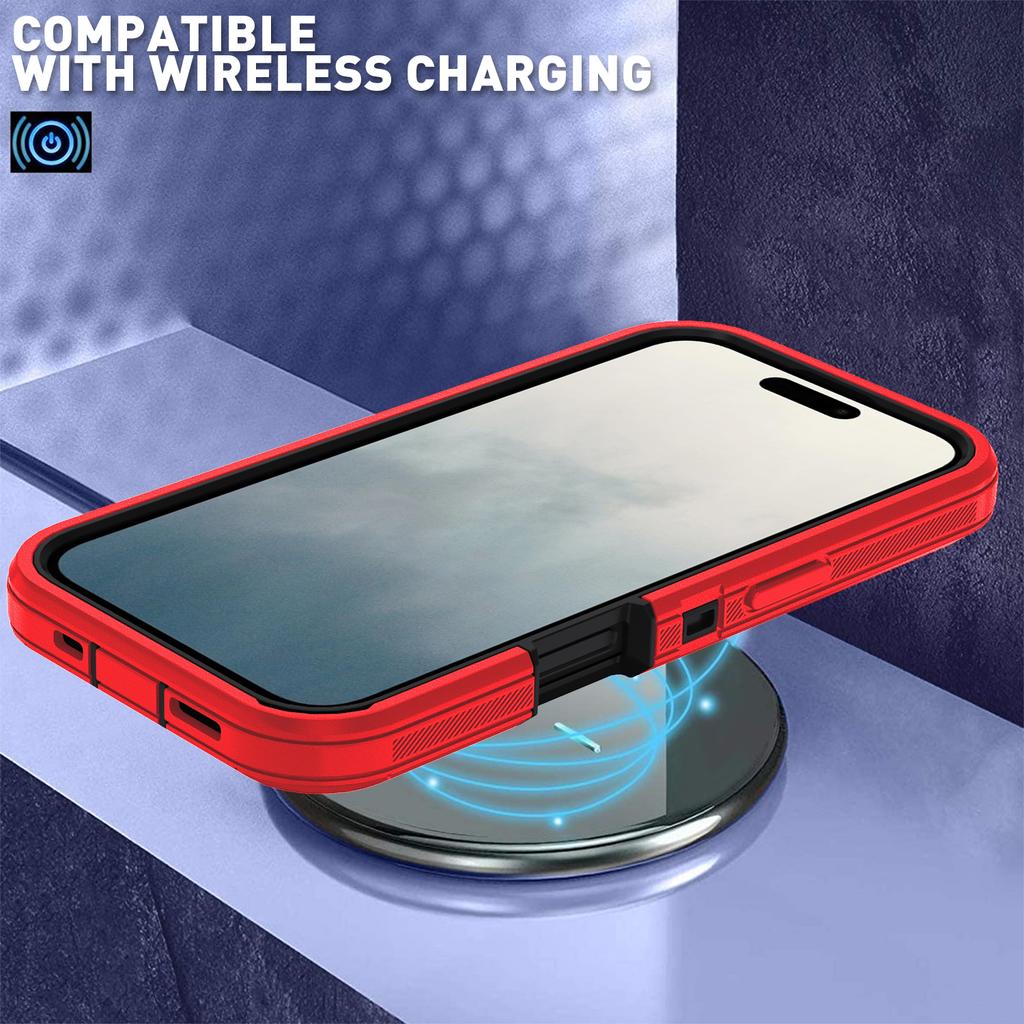 For iPhone 17 Rugged Case PC + TPU Cell Phone Cover with Back Clip Kickstand