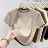 Womens Ribbed Knit Top Casual Crew Neck Short Sleeve Form Fitting Cropped Blouse