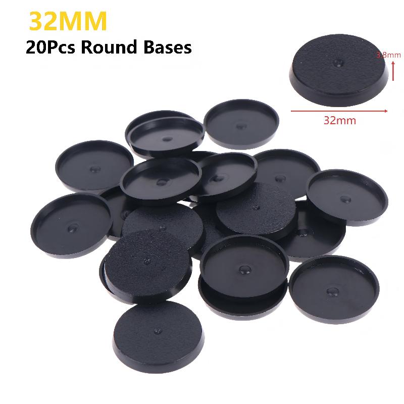 20 stk 32 mm runde wargame-miniatyrbaser Svart plast Flat stabil figurholder For bordspill Wargaming Modell Hobby DIY Maling