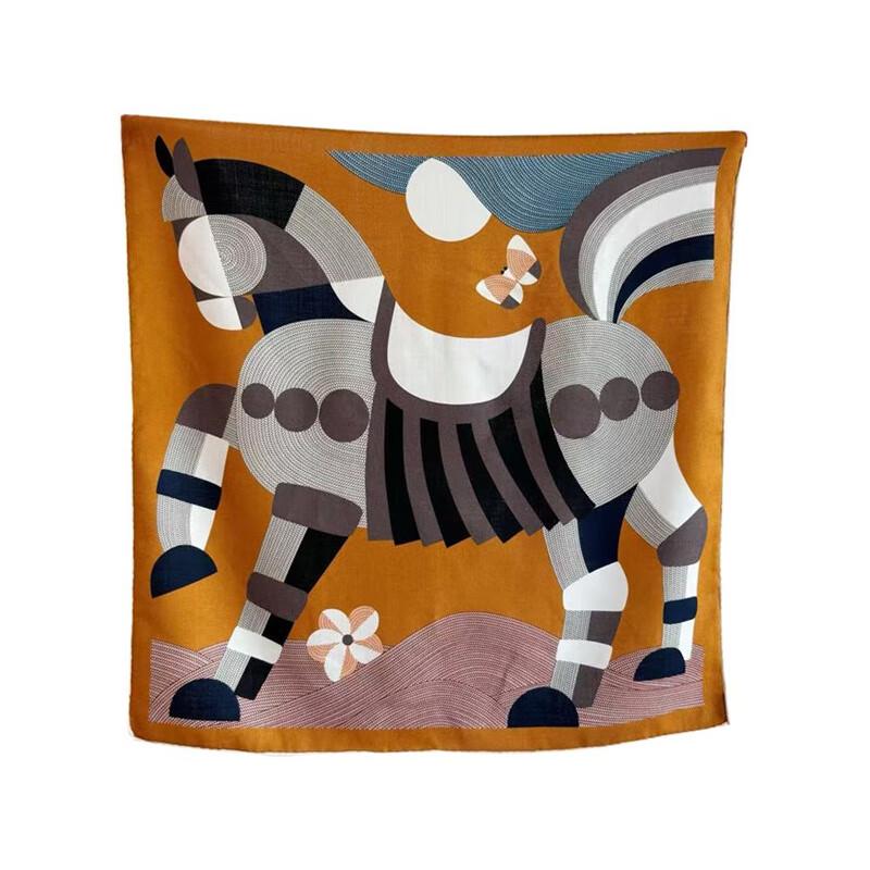 NINA SOLOR Silk Wool Scarf with Little Horse Design