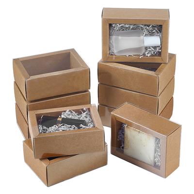 16pcs Kraft Paper Cardboard Gift Drawer Boxes with Plastic Cover Rectangle BurlyWood Finished Product: 11.1x8.2x4.2cm