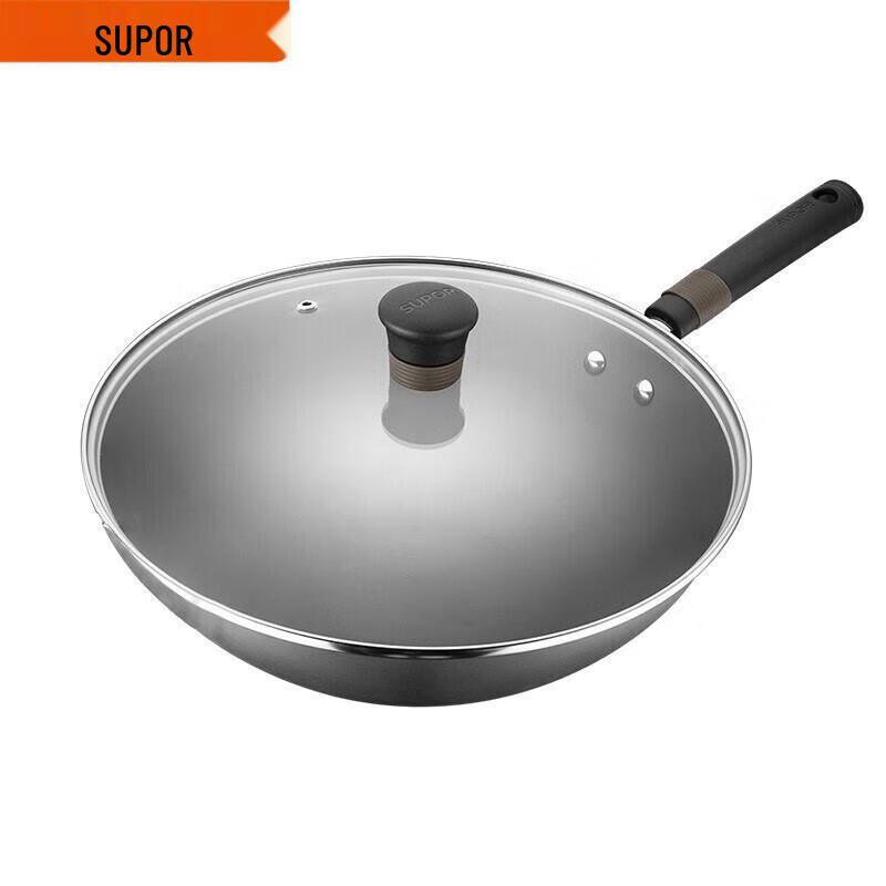 Supor Titanium Alloy Non-Coated Stainless Steel Wok 32cm