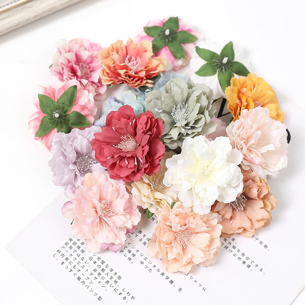 10/20Pcs Artificial Peony Flower 6cm Silk Fake Flower Room Home Decor Wedding Decoration DIY Bridal Wreath Bouquet Handicraft