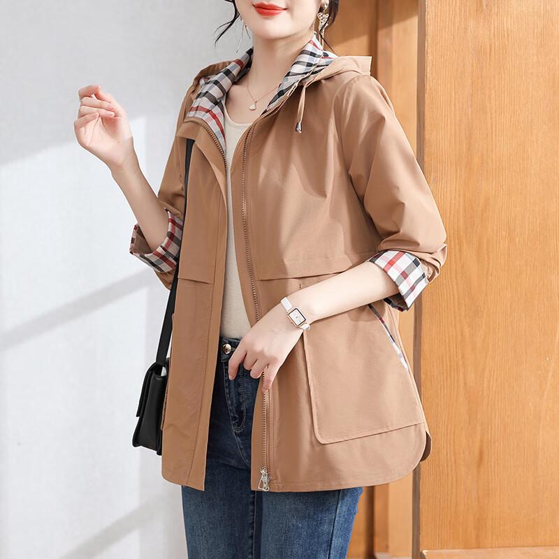 XUEXI Women's Hooded Windbreaker Jacket for Middle-Aged Women