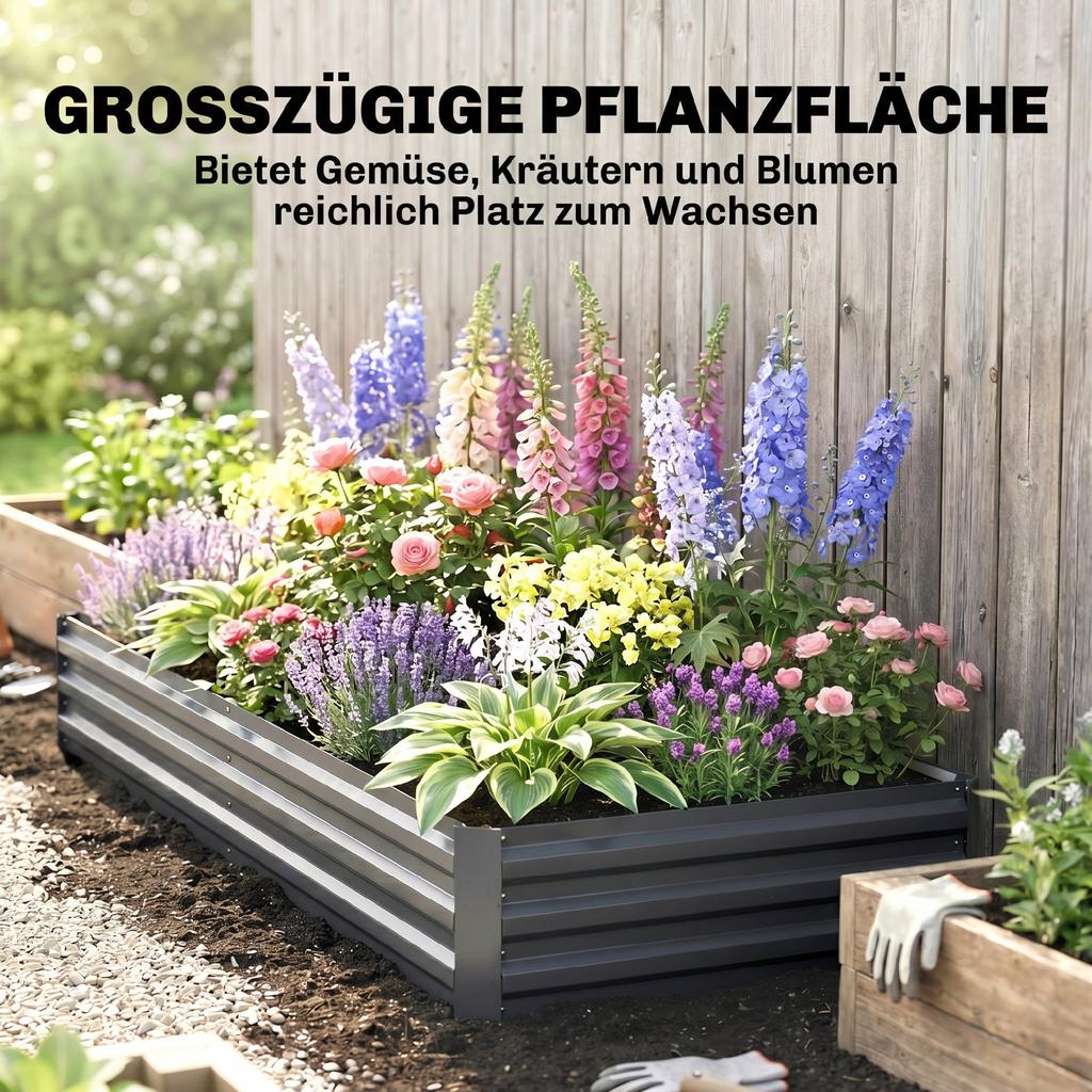 Metal Raised Garden Bed Planter Box Outdoor Planters for Growing Flowers, Herbs, Grey, 241x90.5x30cm