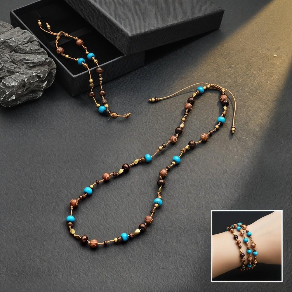 Handcrafted Wooden Beaded Mens Bracelet Necklace Vintage Style For Gift Giving