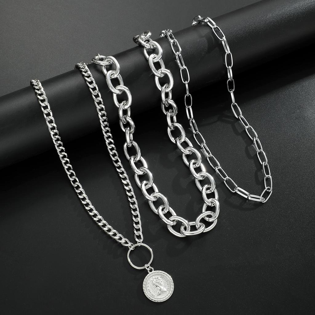 3pcs Vintage Multi-Layer Coin Pendant Necklace Set For Women Fashion Chic Thick Chain Necklaces Daily Wear Wedding Jewelry Gifts