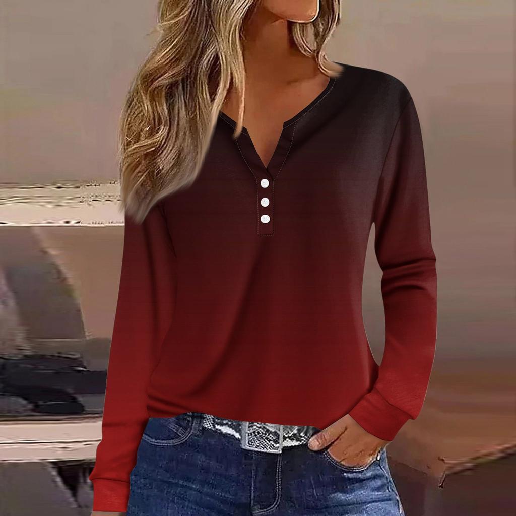 Women's T Shirt Tee Button Long Sleeve Daily Weekend Fashion Basic V- Neck Regular Top