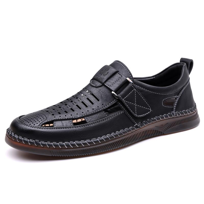 Men s Sandals Shoes  Genuine Leather Anti-slip Breathable Hollow Outdoor Sports Beach Shoes Casual Sandals 39 чёрный