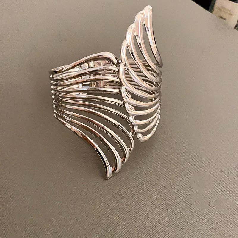 Openwork Metal Cuff Bracelet With Geometric Cutout Design Gold Or Tone Lightweight Fashion Statement Jewelry Women