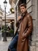 New European and American men's long PU leather trench coat suit collar business casual knee leather coat jacket men's clothing