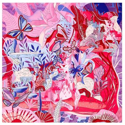 130*130CM Luxury Brand Big Size Butterfly Print Scarf Women Square Twill Silk Scarves and Shawls