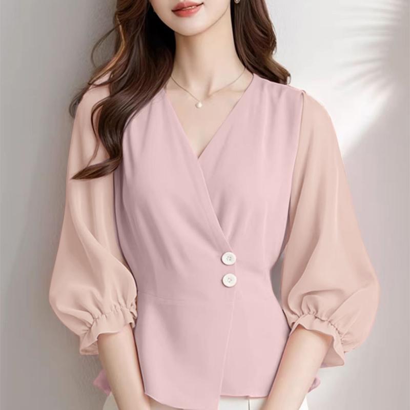 ZANZEA Lässige Bluse mit V-Ausschnitt und langen Ärmeln für Damen in Volltonfarbe