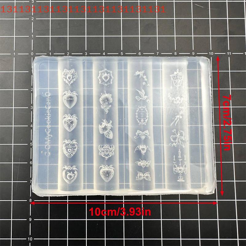 1Pcs Flute Instrument Shape Relief Manicure Mold Strawberry Silicone Nail Mold Nail Art Nail Template Nail Art Decorations