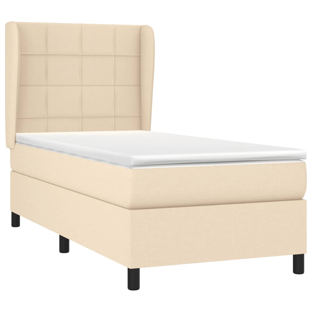 Box Spring Bed with Mattress Cream 100x200 cm Fabric