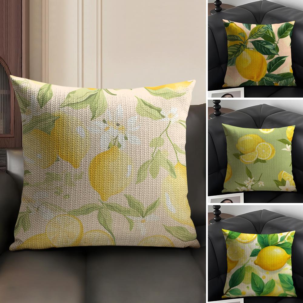 Lemon Fashion Cushion Cover Natural Linen Organic Fabric DoubleSided Printing Sofa Home Decor Gift Pillow Case