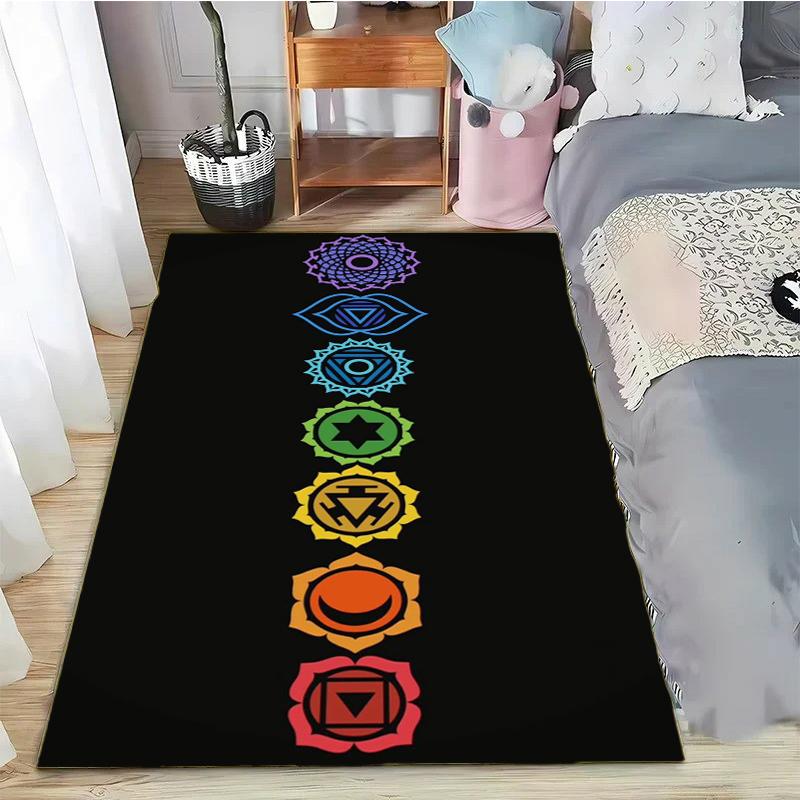 Rainbow 7 Chakra Mandala Bohemia Area Rug,Carpet Rug for Living Room Bedroom Sofa Doormat Decor,Yoga Soft Non-slip Floor Rugs