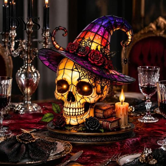Indoor Outdoor Atmosphere Light Gothic Witch Hat Night Light, Warm Glow Acrylic Halloween Decorative Lamp, Vintage Creative Props Spooky Home