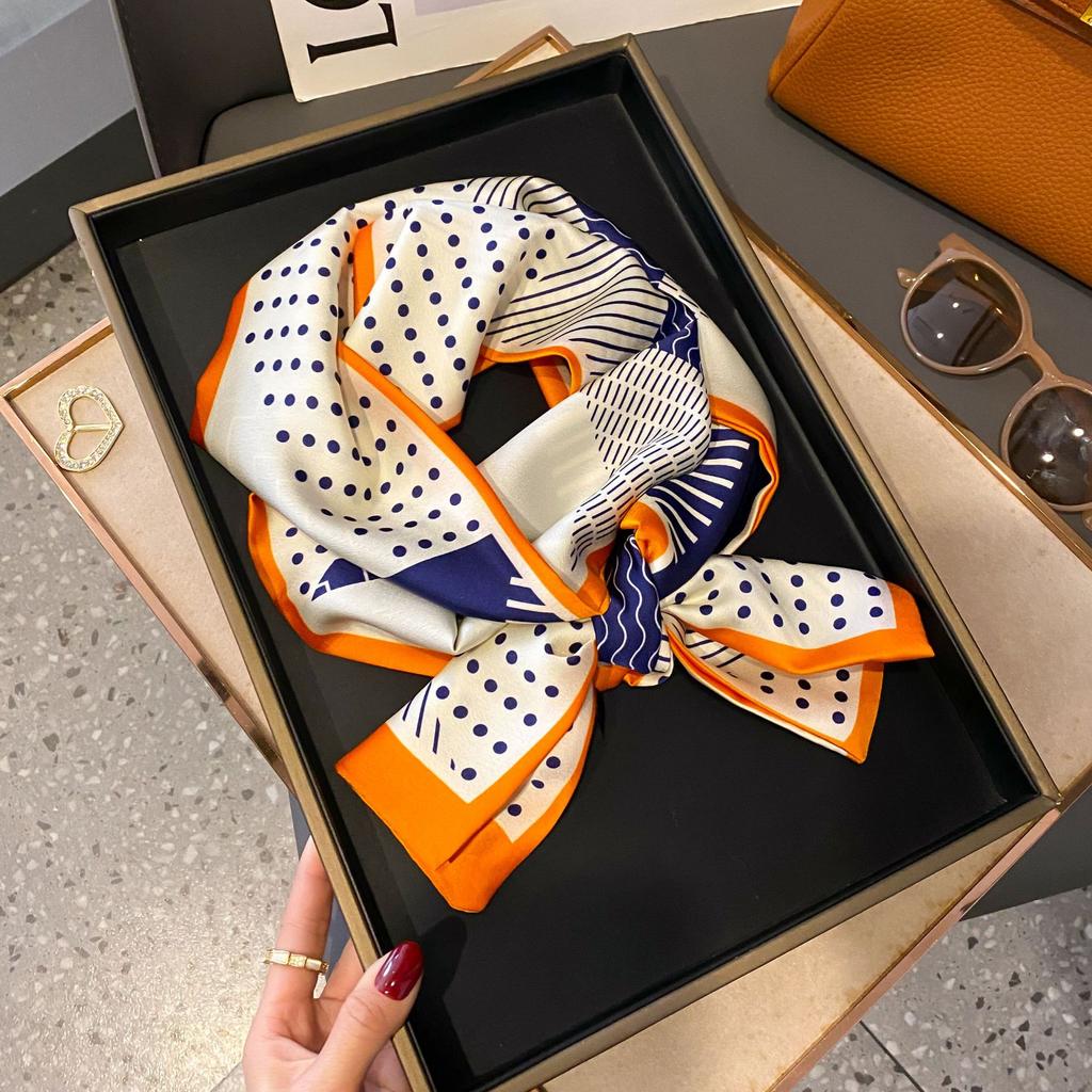 Luxury Women Elegant Boho-Chic Print Scarf Headband Neckerchief Foulard Female Hair Scarfs Neck Tie Skinny Scarves Soft Satin