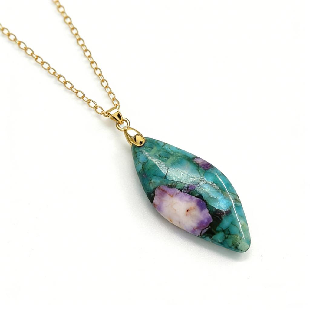 Exclusive Natural Stone Plated 18K Real Gold Chain Pendant Necklace Earrings Jewelry