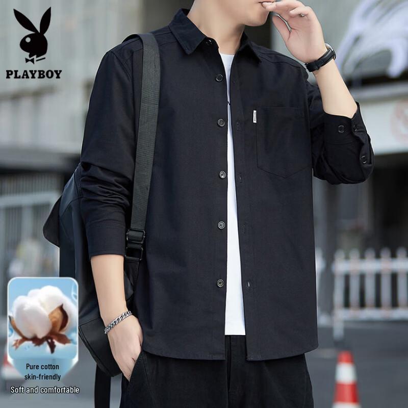 Playboy Men's Pure Cotton Multi-Pocket Workwear Shirt Jacket