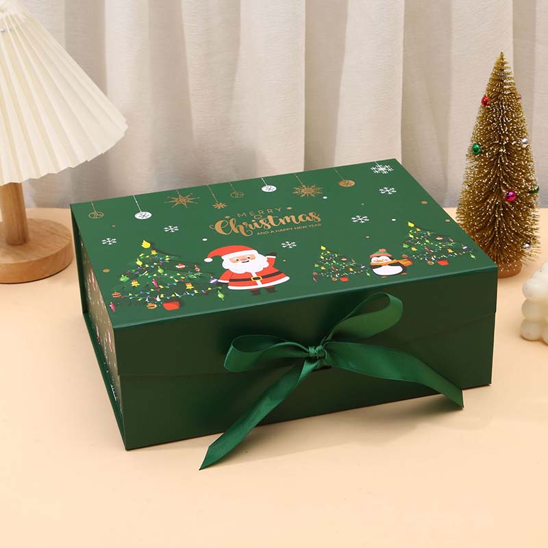 

WTEMPO Christmas Gift Boxes with Christmas Series Patterns Christmas Gift Packaging Boxes Ribbon Bow Magnetic Attraction Gift Boxes 29*22*10cm*2pcs