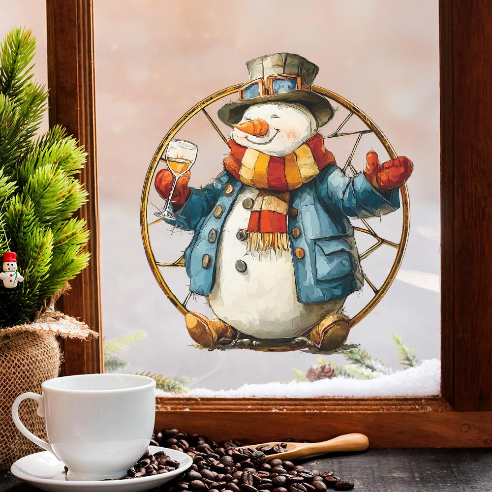 Creative Snowman with A Wine Glass Home Decoration Glass Door and Window Anti-static Window Stickers