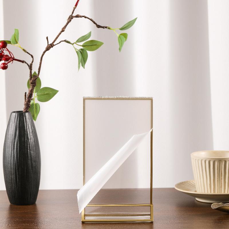 Transparent Acrylic Signage Display Stand Multipurpose Double-sided Gold Frame Wedding Number Plate Table Flyer Menu Card Rack
