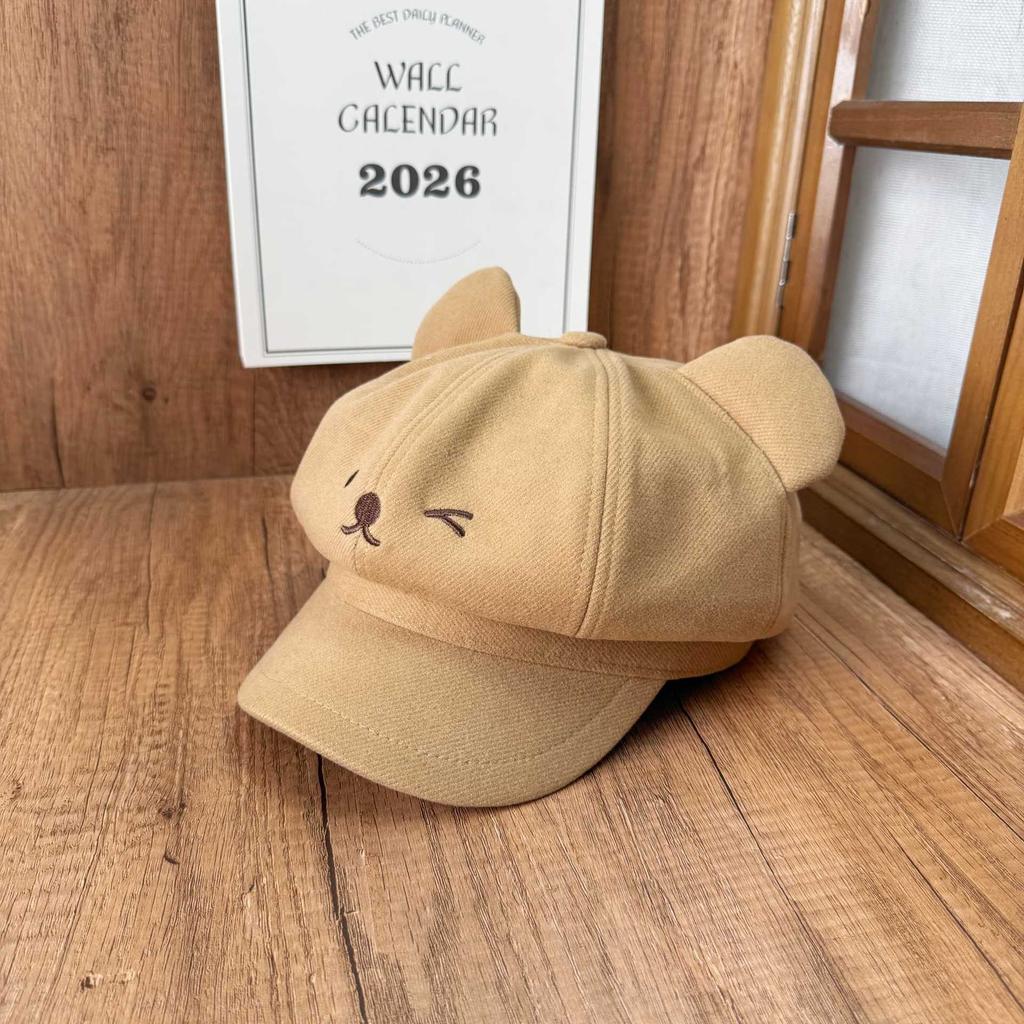 Sweet and cute bear-eared beret female spring and autumn newsboy hat casual versatile face small star anise hat