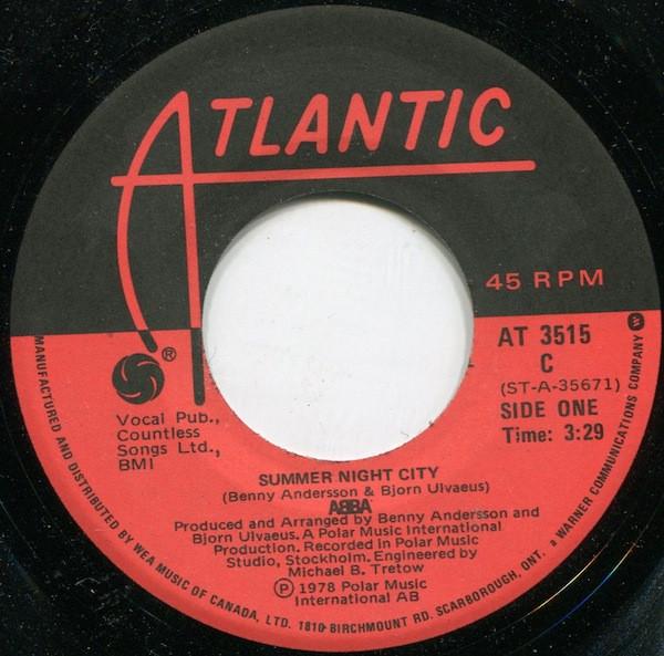 

7inch Record ABBA Summer Night City AT3515 Atlantic 1978 Canada Rock Used