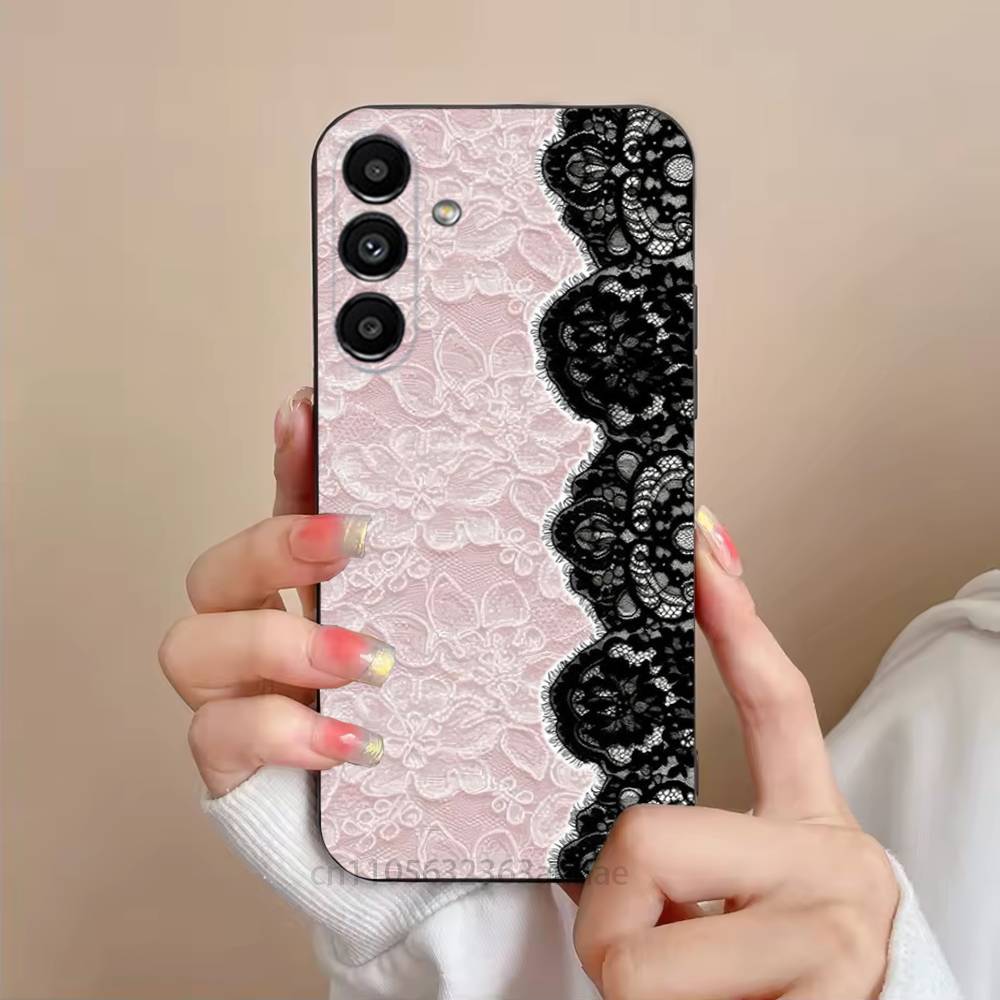 Black Lace Print New Hot Phone Case For Samsung Galaxy S21 22 23 24 S25 Ultra PlusS20 FE S10 Plus  Cover Funda