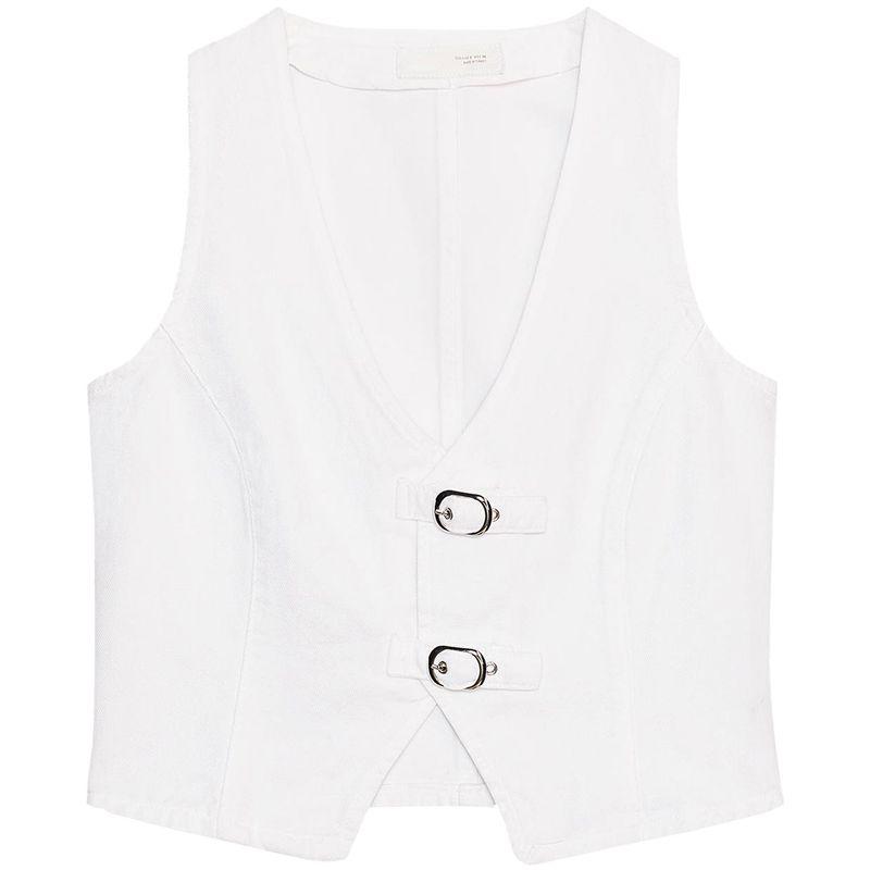Zaprha 2025 New Arrival Fashionable Stylish Buckle Decoration Denim Casual Vest Jacket Women's Outer 1889080