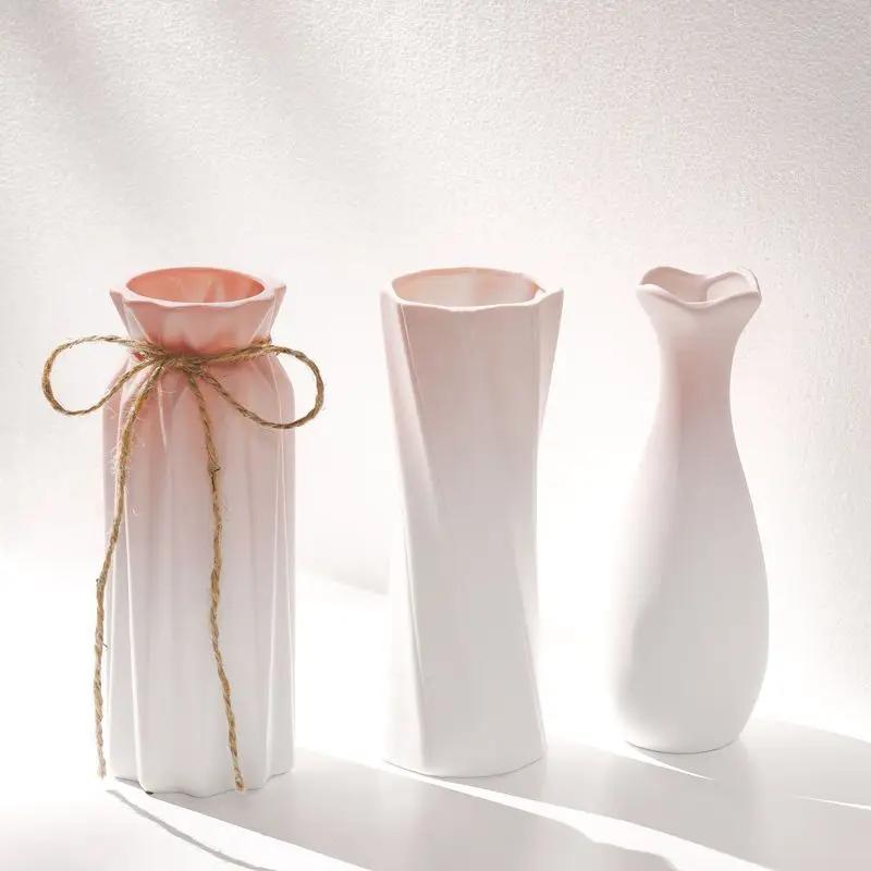 Nordische Kunststoffvase Einfach Rosa Frischblumentopf Aufbewahrungsflasche für Blumen Wohnzimmer Moderne Heimdekorationen Ornamente