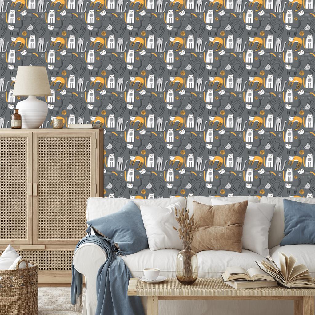 Scandinavian style Cats wallpaper for living room and bedroom 50x1000