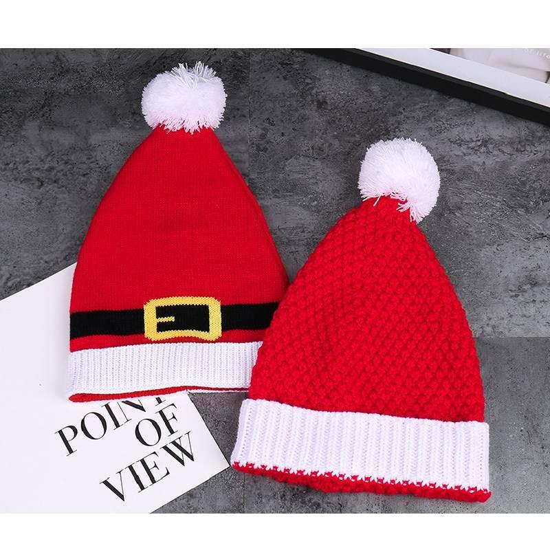 Knitted Red Christmas Woolen Hat Autumn Winter Stripes Warm Girls Gift Festival