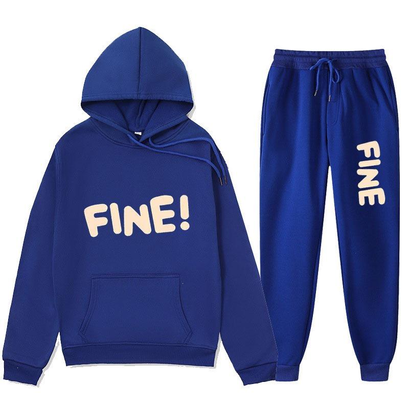 2025 European & American Style Printed Hoodie and Sweatpants Set - Unisex Loose Fit with Plus Velvet