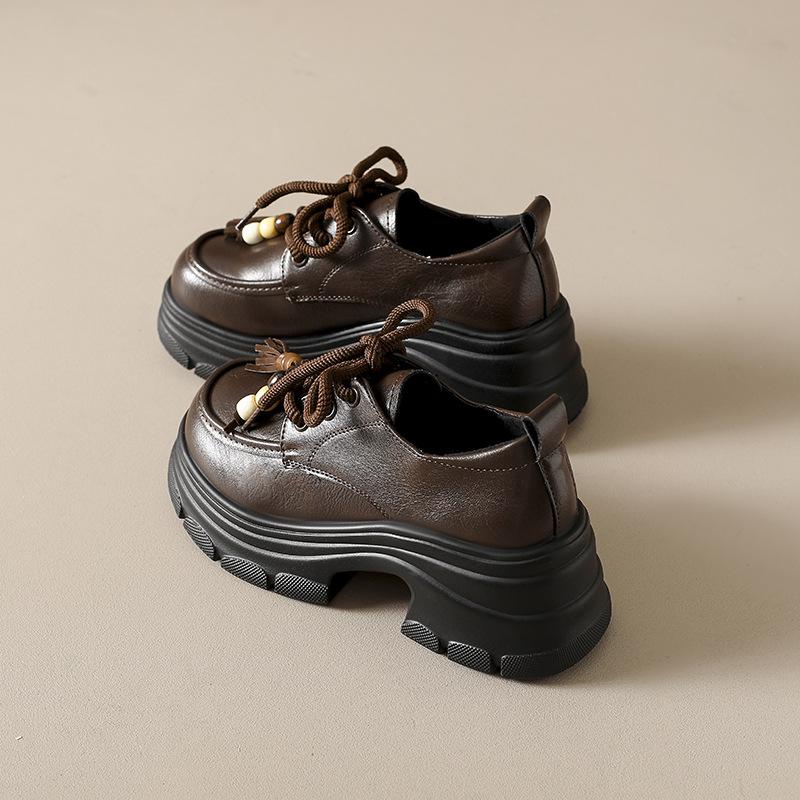 Platform British style loafers women's 2025 new versatile retro heightening women's shoes college jk with skirt small leather shoes