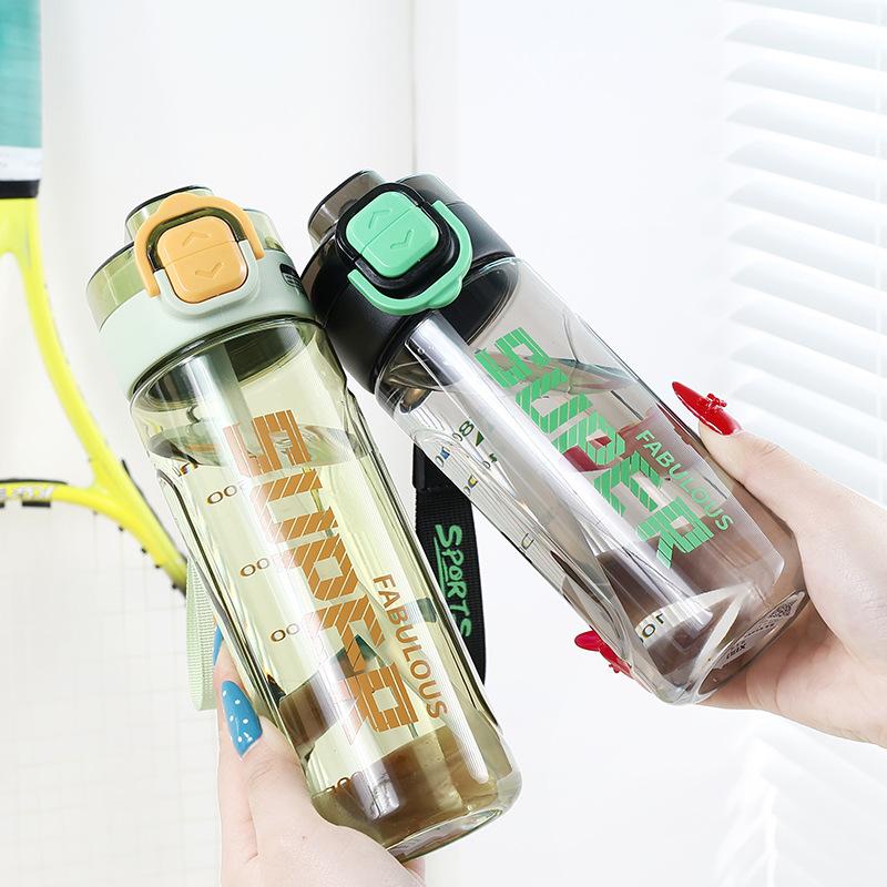 Water Bottle Large Capacity Summer Plastic Water Cup Straw Male and Female Students Sports Kettle Portable Fitness Internet Celebrity Ins Double