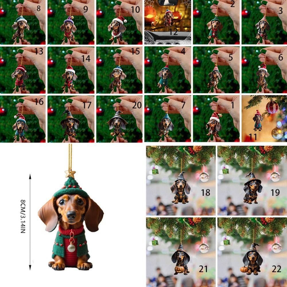 2D Christmas Tree Pendant Cute Dog Car Hanging Interior Christmas Ornaments  Home