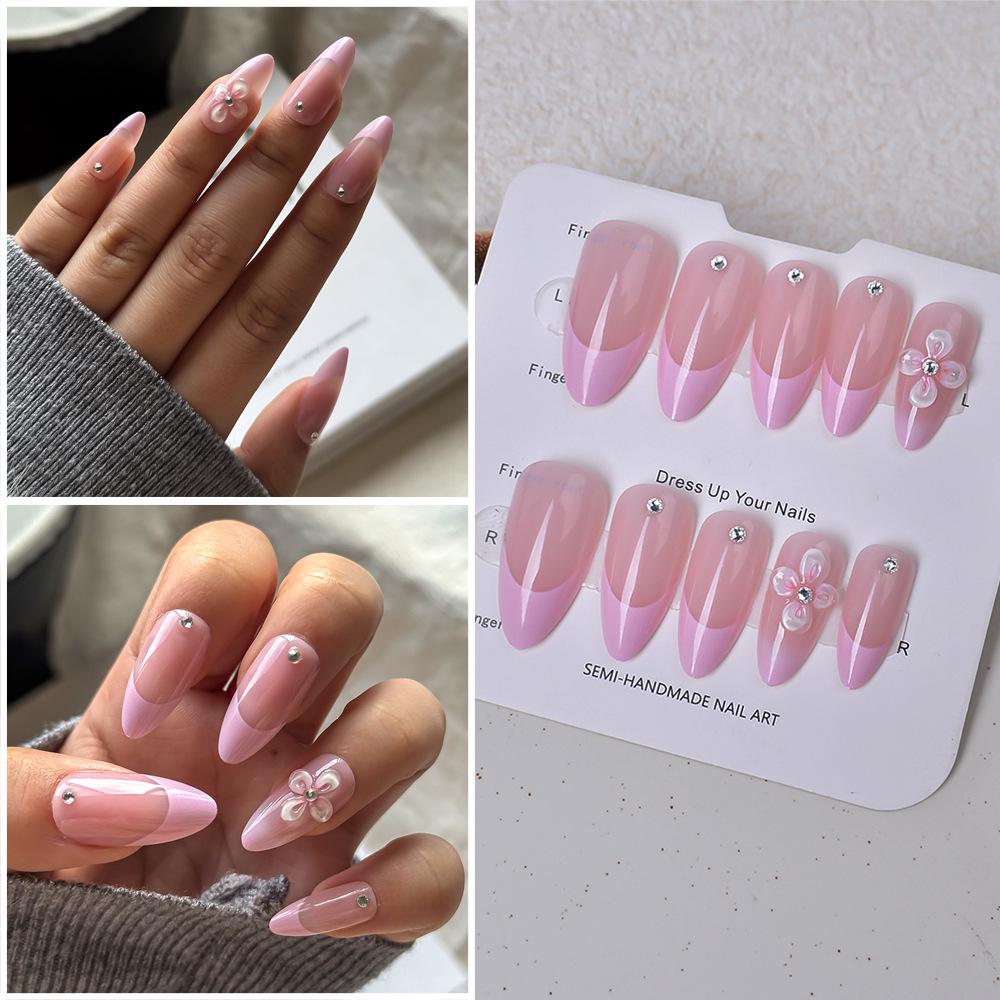Carved Ice Flower Almond-Shaped Nude Wearable Removable Nail Stickers