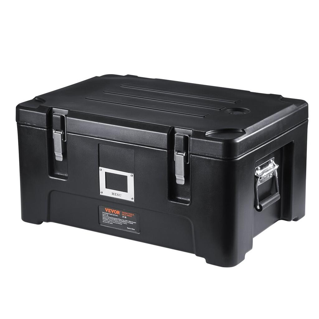 Insulated Food Pan Carrier, 36Qt Capacity, Stackable Catering Hot Box with 3 Stainless Steel Pans, Top Load LLDPE Food Warmer with Elastic Side