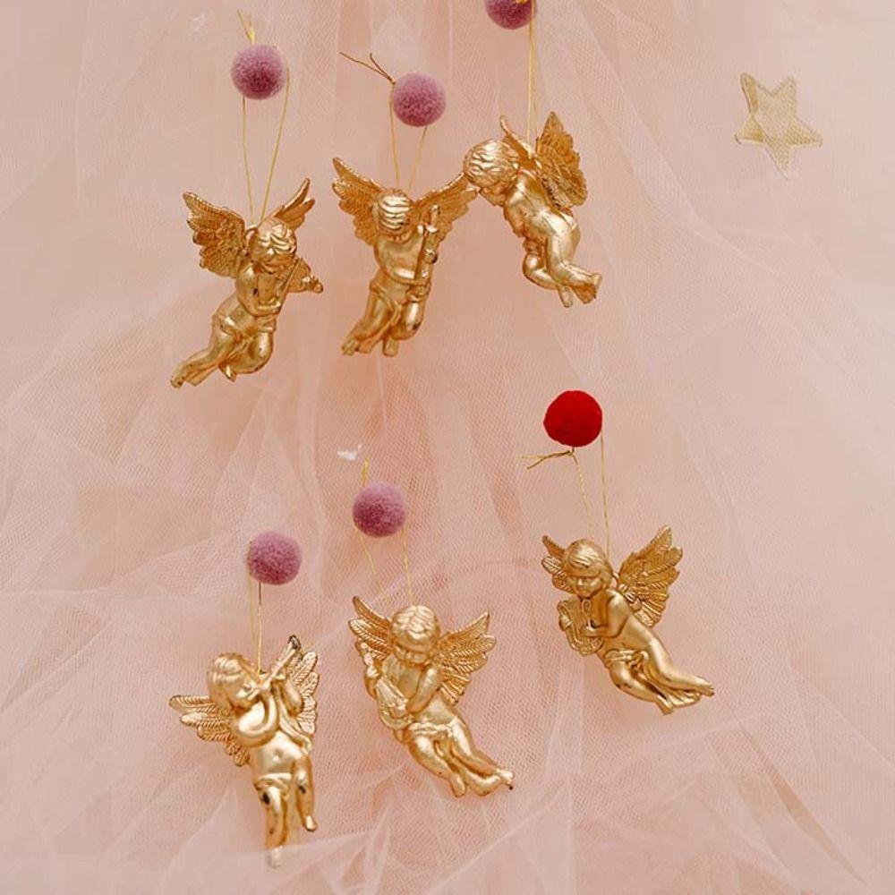 6pcs with Hanging Rope Christmas Angel Pendant Electroplated Christmas Angels Figurine  New Year