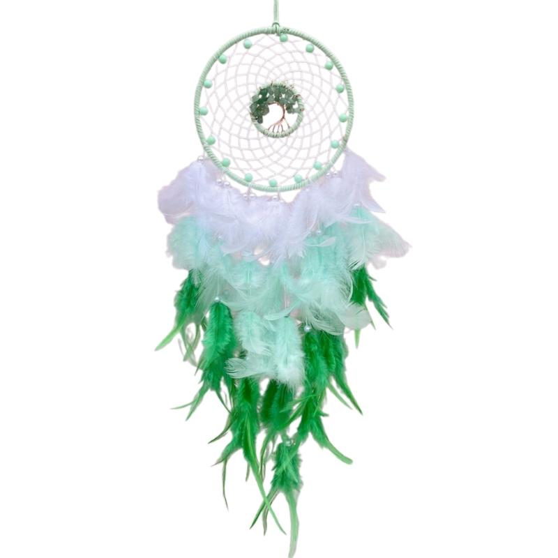 Handmade Woven Dreamcatchers Wall Hanging Beads Feathered Tassels Crystal Stone Tree Ornament for Bedroom Home Decors