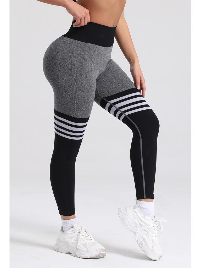 Damen High Waist Gestreifte Yoga Leggings - Schnelltrocknend, Hüftlift, Fitness- & Laufhosen